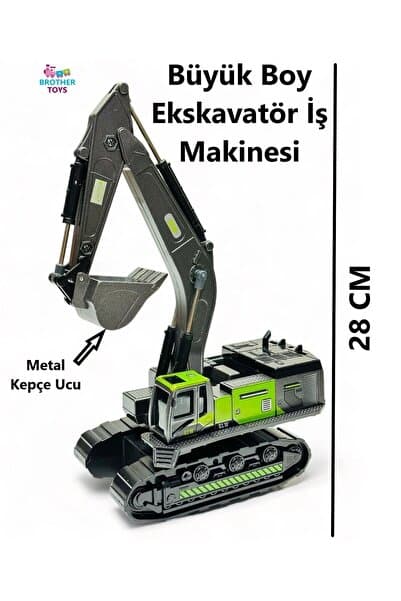 Brother Toys Oyuncak Ekskavatör İş Makinesi Büyük Boy 28 Cm. Yeşil Renk Kepçe Iş Makinası Metal Uçlu