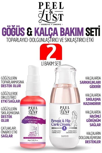 PEEL & LUST Göğüs ve Kalça Büyütmeye Yardımcı Bakım Kremi, iki formül bir arada.