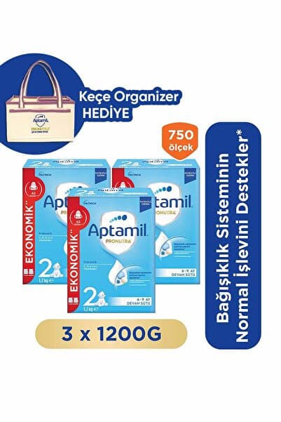 2 Prebiyotikli Devam Sütü 1200 Gr X 3 Adet 3600 Gr-Keçe Organizer Hediye
