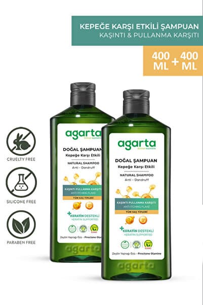 Agarta 2 Adet Doğal Kepeğe Karşı Etkili Şampuan 400 ml (VEGAN,TUZSUZ)