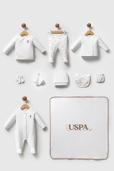 U.S. Polo Assn. U.S. Polo Assn. Beyaz %100 Pamuklu Yenidoğan Kız Bebek 10 Parça Hastane Çıkışı