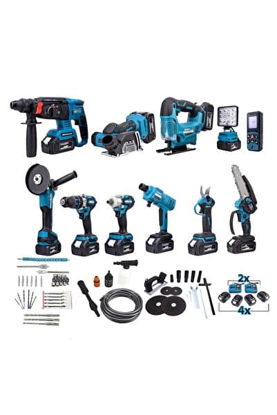 Branzeg 11’Li Şarjlı Matkap Vidalama Seti Kömürsüz Motor Lazer Metreli 2X Şarj Cihazi