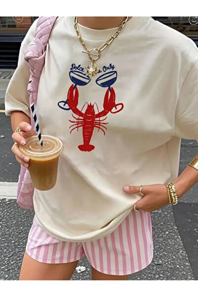 Gisha Oversize Kesim Kısa Kollu Pamuklu Baskılı T-shirt