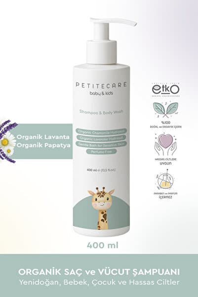 Organik Yenidoğan, Bebek, Çocuk Saç ve Vücut Şampuanı, Parfümsüz, Organik Sertifikalı İçerik, 400 ML