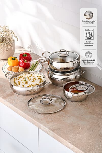 Cemre Indüksiyon Tabanlı 8 Parça Çelik Tencere Seti