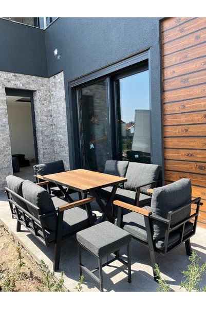Kırlenta 2 2 1 1 + 2 ADET PUF Yemek Masası Bahçe Takımı Balkon , Mutfak Takımı Bahçe Seti Oturma Grubu KOLTUK TAKIMI