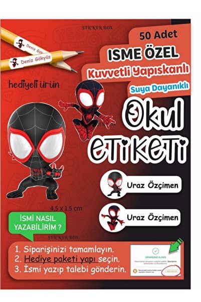 Think And Print Okul Etiketi Kalem Defter isimli Etiket Isim Yazılabilen Örümcek 50 Adet