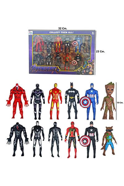 Brother Toys 12'li Süper Kahraman Seti Örümcek Adam Hulk Kara Panter Venom Batman Demir Adam 10 Cm.
