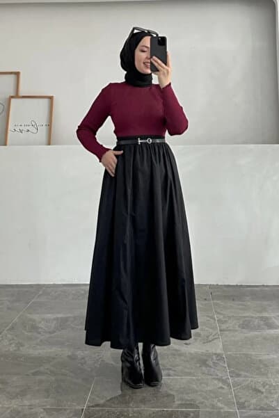 Arinrada BELİ LASTİKLİ CEPLİ SİYAH DOUBLE ETEK