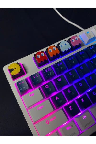 PUREYSMA Pac-Man Klavye Tuş Seti (5’li) – Retro Ghost & Pacman Keycap | Mekanik Klavye Uyumlu