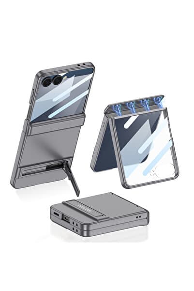 Rivor Samsung Galaxy Z Flip 7 Uyumlu Kılıf Kamera Çıkıntılı Ultra İnce Kıpta Standlı Premium Kapak