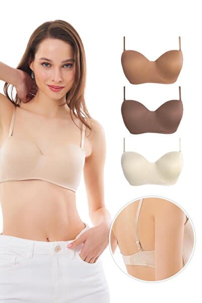 Cottonhill Balenli Toparlayıcı Dolgusuz Straplez Sütyen 3'lü Paket