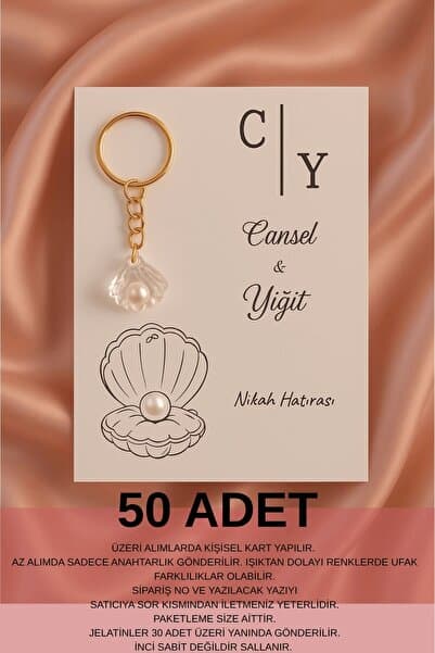 Emtory Home İstiridye İncili Anahtarlık | 10 Adet Kına Hediyesi - Yenidoğan Hediye - Nişan Hediyesi - Nikah
