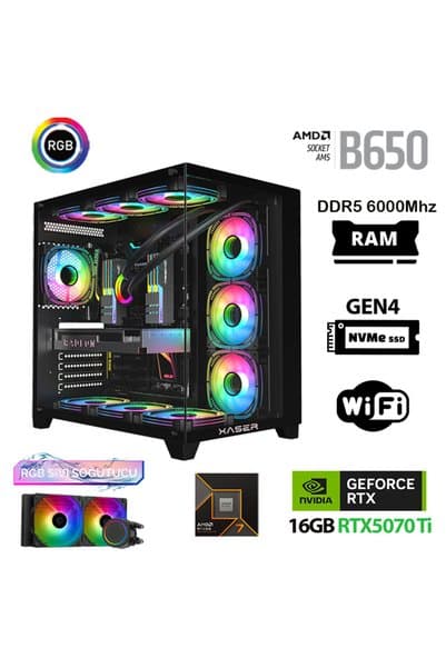 Xaser Velox x10 Ryzen 7 7700 32GB DDR5 Ram 1TB M.2 NVMe SSD 16GB RTX5070Ti Masaüstü Oyuncu Bilgisaya
