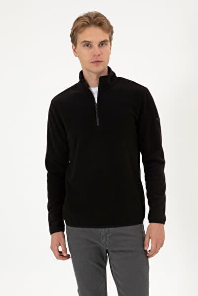 U.S. Polo Assn. Erkek Regular Fit Siyah Polar Yarım Fermuarlı Basic Sweatshirt 50313777-VR046