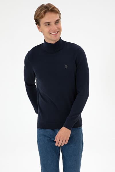 U.S. Polo Assn. Erkek Slim Fit Boğazlı Lacivert Melanj Basic Kazak 50313712-VR033