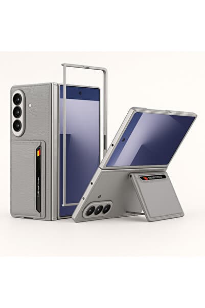 Rivor Galaxy Z Fold 7 Kılıf Kamera Korumalı Suni Deri Ve Karbon Arka Yüzey Kartlıklı Premium Kapak