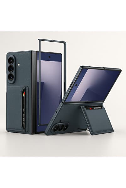 Rivor Galaxy Z Fold 7 Kılıf Kamera Korumalı Suni Deri Ve Karbon Arka Yüzey Kartlıklı Premium Kapak