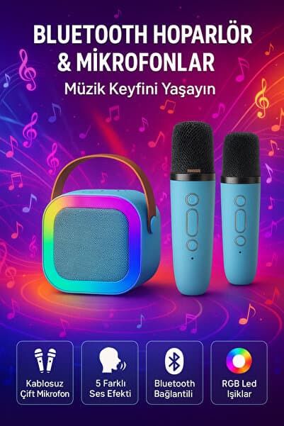 Omaze Mikrofonlu Karaoke Bluetooth Hoparlör Rgb Led Işıklı 5 Efektli Ses Bombası