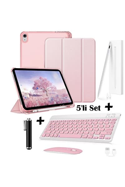 m.tk moveteck iPad 11. Nesil A16 /10. Nesil 10.9 Uyumlu Flip Kılıf + Bluetoothlu Klavye Mause + Avuç içi Red Kalem