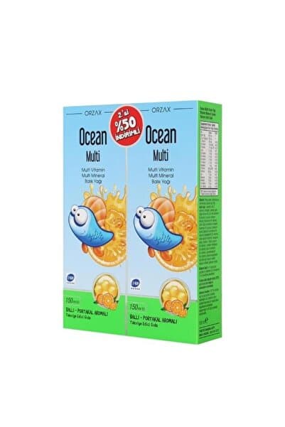 Orzax Ocean Multi Vitamin + Multi Mineral + Balık Yağı Ballı - Portakal Aromalı 150 ml + 150 ml