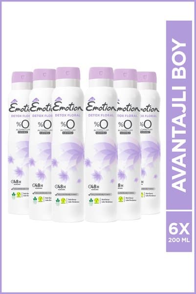 Emotion Detox Floral Kadın Alüminyumsuz Vegan Deodorant 6x200 ml Hızlı Kurur,Leke Bırakmaz