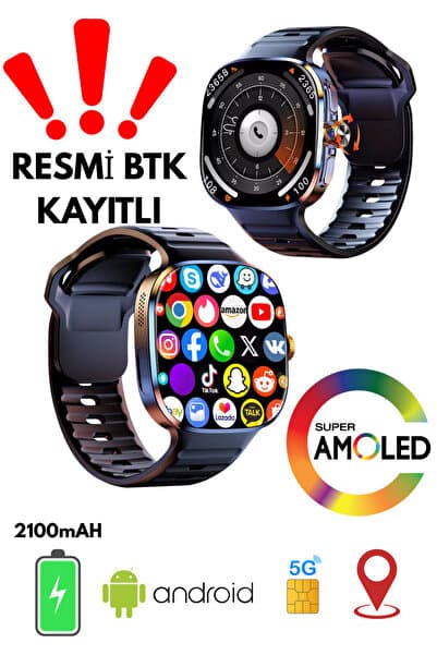 vıonex 5G Android Akıllı Saat SIM Kartlı WiFi NFC GPS AMOLED Ekran Spor ve Sağlık Tracker