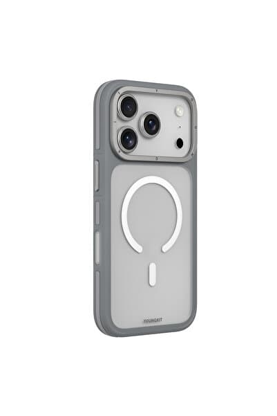 Youngkit iPhone 17 Pro Uyumlu Kılıf M-safe Şarj Özellikli Rock Sand Serisi Kapak Gri