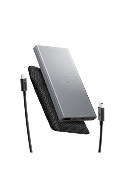 10000 mAh Alüminyum 22.5W USB-C+USB-A Giriş/Çıkış Hızlı Şarj 3 Port Kablo+Çanta Powerbank - ABA09432