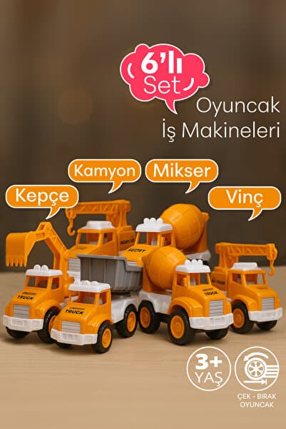 Smartfox Oyuncak İş Makineleri Seti - Çek Bırak Özellikli 6 adet Oyuncak İş Makinası