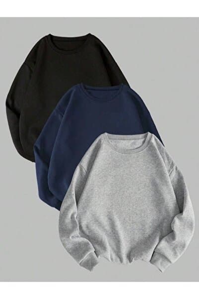 BYMEER 3’lü Bisiklet Yaka Siyah Gri Lacivert Sweatshirt