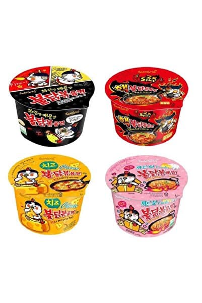 samyang Hot Chicken Ramen Bowl Buldak 4 Flavor Noodle Cup Helal 135g 4Adet
