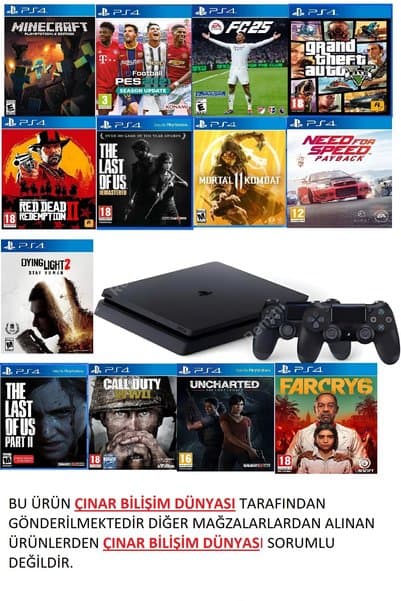 Sony Ps4 1 Tb Slim Kasa 13 Oyunlu Ürün 2 Adet V2 Kol (11.00V) 12 Ay Garanti