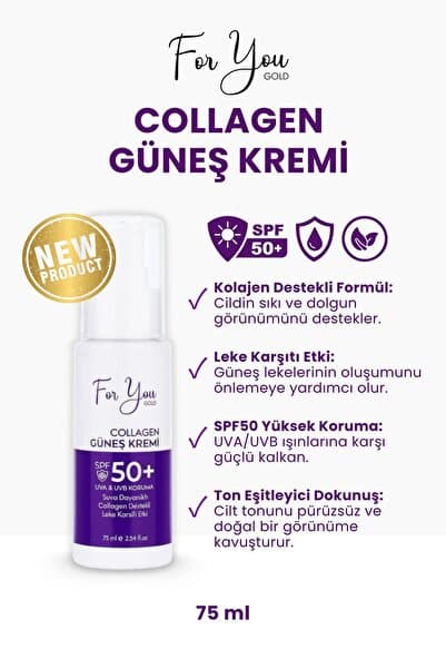 Collagen Destekli, Leke Karşıtı, Yüksek Koruma Ton Eşitleyici SPF+50 Yüz ve Vücut Güneş Kremi 100 ml