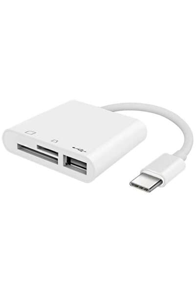Alfais 5232 Usb Type C To SD Micro SD TF Kart Okuyucu ve USB Çevirici 3 in 1 Dönüştürücü Adaptör