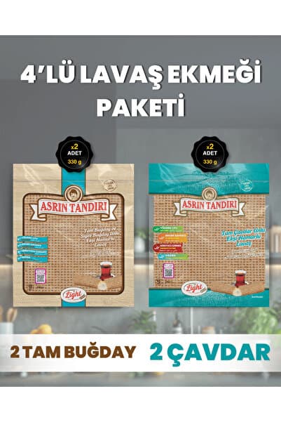 Asrın Tandırı 4'LÜ LAVAŞ PAKETİ (2 Paket Ekşi Hamurlu Çavdar+2 Paket Ekşi Hamurlu Tam Buğday) 4X330Gr.