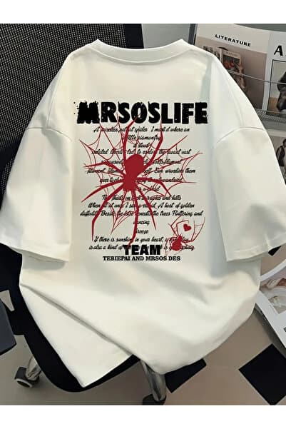Marco Fresco Unisex Günlük MRSOSLIFE Örümcek Baskılı Genç Oversize T-shirt