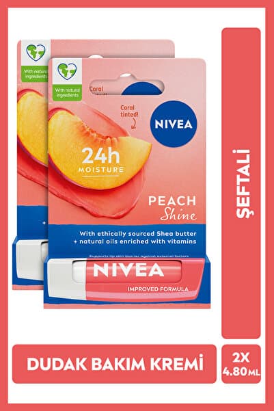 NIVEA Şeftali Nemlendirici Dudak Bakım Kremi Ve Parlatıcısı 4.8gr, Şeftali Kokusu, Mercan Renk, X2 Adet