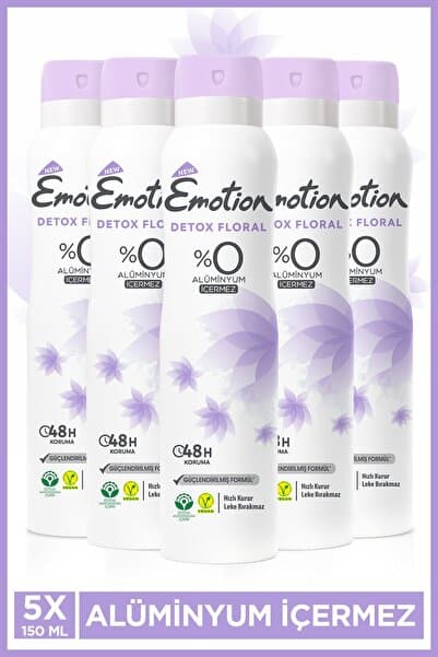 Detox Floral Kadın Alüminyumsuz Vegan Deodorant 5x150 Ml Hızlı Kurur, Leke Bırakmaz