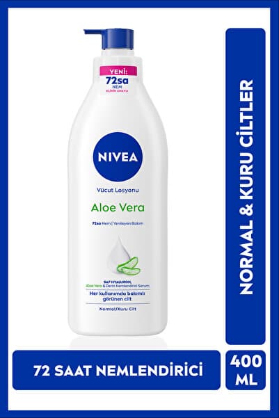 NIVEA Aloe Vera Nemlendirici Losyon 400 ml, Ferahlatıcı,Hyaluron, Normal,Kuru Cilt