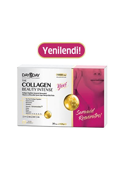 DAY2DAY The Collagen Beauty Intense Tip 1-3 Kolajen-Çilek Aroma-Seramid, C, B3, B5, B6, B12 Vitamin, 30 Şaşe
