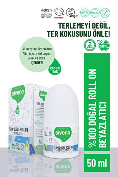 Siveno %100 Doğal Roll-on Beyazlatıcı Etkili Deodorant Ter Kokusu Önleyici Bitkisel Lekesiz Vegan 50 ml