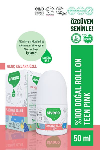Siveno %100 Doğal Roll On Teen Girl Genç Kız Deodorant Ter Kokusu Önleyici Bitkisel Lekesiz Vegan 50 ml