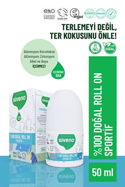 Siveno %100 Doğal Roll-on Sportif Sporcu Deodorant Ter Kokusu Önleyici Bitkisel Lekesiz Vegan 50 ml