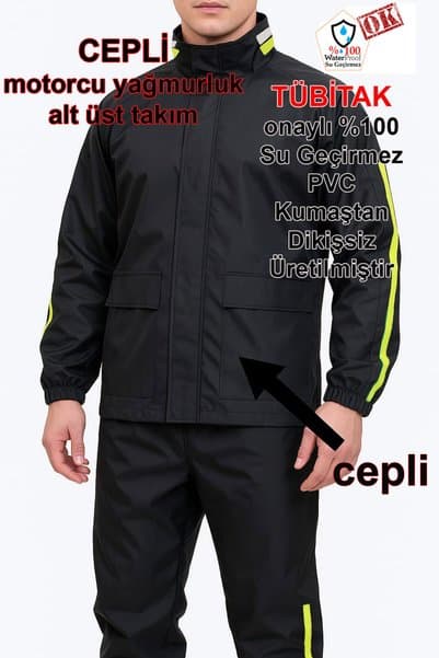 go out Motorcu Yağmurluk Takım (CEPLİ) Su Geçirmez Ekstra Esnek, Sağlam ve Hafif Pvc Kumaş, Kurye Yağmurluk