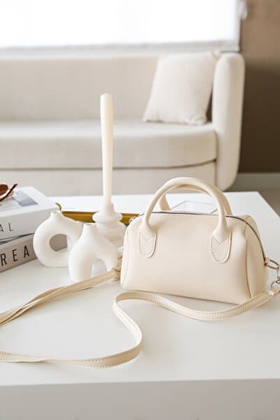 LİZZY BAG Krem Suni Deri Tek Bölmeli Fermuarlı Ayarlanabilir Askılı El, Kol Ve Omuz Çantası E:20 U:12