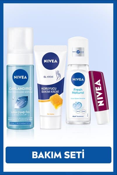 NIVEA Kadın Pump Deodorant 75ml, Yüz Temizleme Köpüğü 150ml, El Kremi, Böğürtlen Dudak Kremi