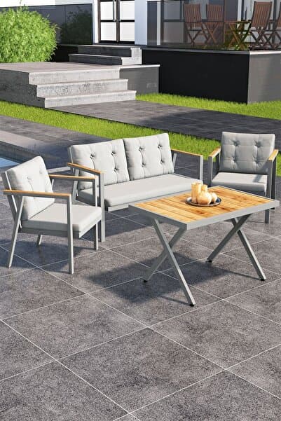 asaella mobilya Sierra 2+1+1 Metal İskeletli Suya Dayanıklı Bahçe Balkon Mobilya Takımı Cafe, Salon Koltuk Takımı