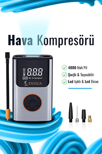 Hava Kompresörü 4000 Mah Şarjlı Taşınabilir Araba Lastik Hava Top Şişirme Pompası LED Işıklı Dijital