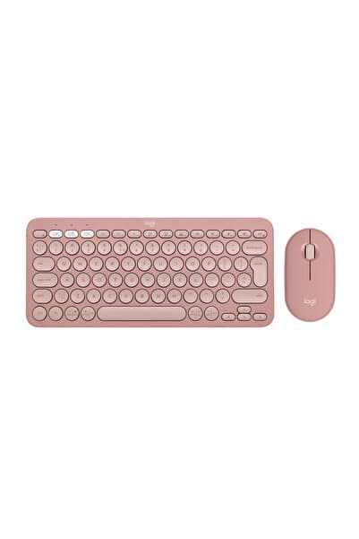 logitech Pebble Combo Çoklu Cihaz Özellikli Sessiz Kablosuz Türkçe Q Klavye ve Mouse Seti, Pembe 920-012247
